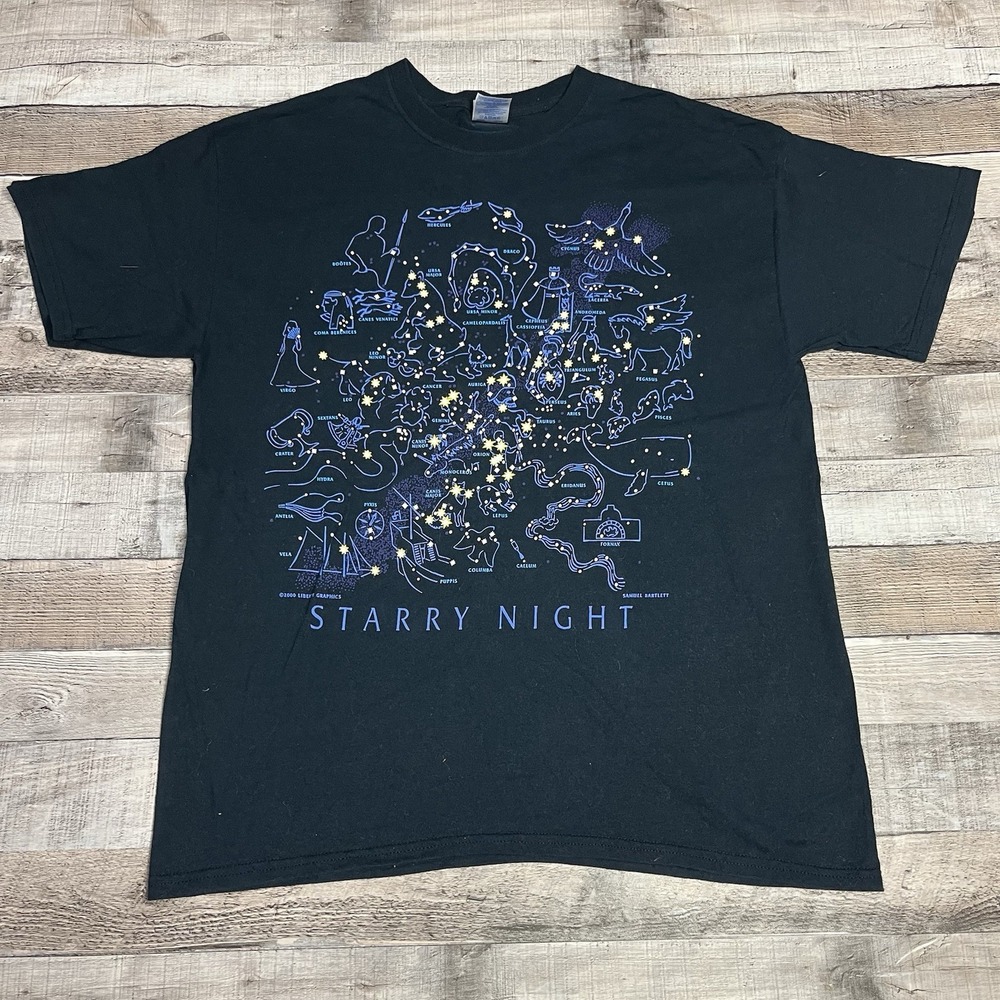 Starry Night Shirt Size Large Black Vintage 2000 Constellation Stars Sky